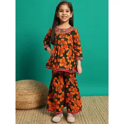 Readiprint Fashions Girls Floral Printed Gotta Patti Pure Cotton Kurti with Sharara-picture-31