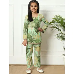 Readiprint Fashions Girls Floral Printed Gotta Patti Pure Cotton Kurti with Trouser image 1