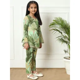 Readiprint Fashions Girls Floral Printed Gotta Patti Pure Cotton Kurti with Trouser image 2
