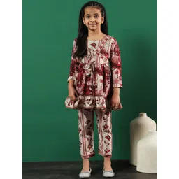 Readiprint Fashions Girls Floral Printed Gotta Patti Pure Cotton Kurti with Trousers-picture-25