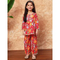 Readiprint Fashions Girls Floral Printed Gotta Patti Pure Cotton Kurti With Trousers-picture-22