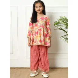 Readiprint Fashions Girls Floral Printed Pleated Gotta Patti Pure Silk Kurti With Palazzo-picture-14