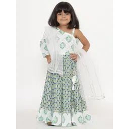 Readiprint Fashions Girls White & Blue Embellished Block Print Ready to Wear Lehenga & Blouse With Dupatta-picture-13