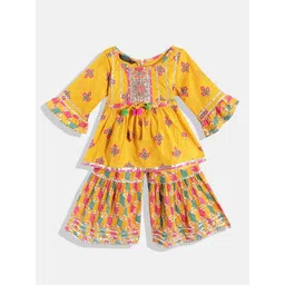 Readiprint Fashions Girls Yellow & Pink Ethnic Printed Empire Cotton Kurti with Sharara-picture-23