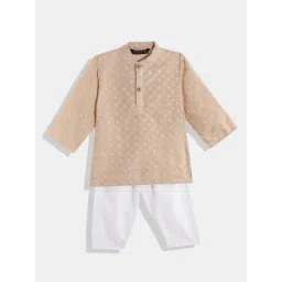 READIPRINT FASHIONS Kids Beige & White Embroidered Full Sleeves Kurta with Pyjamas-picture-28