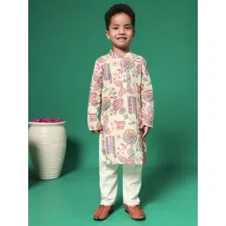 READIPRINT FASHIONS Kids Beige & White Printed Full Sleeves Kurta with Pyjamas-picture-23