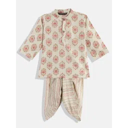 READIPRINT FASHIONS Kids Beige Floral Print Full Sleeves Kurta with Dhoti image 1