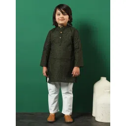 READIPRINT FASHIONS Kids Green & White Embroidered Full Sleeves Kurta with Pyjamas-picture-18