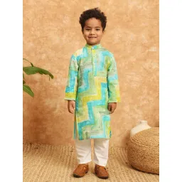 READIPRINT FASHIONS Kids Green & White Printed Full Sleeves Kurta with Pyjamas-picture-28