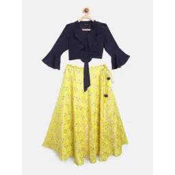READIPRINT FASHIONS Kids Navy & Yellow Floral Print Full Sleeves Lehenga With Choli-picture-43
