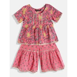 READIPRINT FASHIONS Kids Pink Floral Print Kurta With Sharara-picture-42