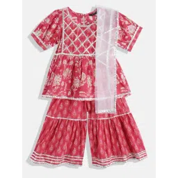 READIPRINT FASHIONS Kids Red & White Floral Print Kurta, Sharara With Dupatta-picture-48