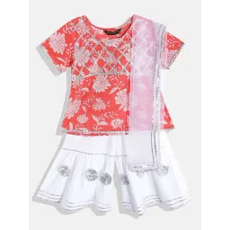 READIPRINT FASHIONS Kids Red & White Floral Print Kurta, Sharara With Dupatta-picture-29