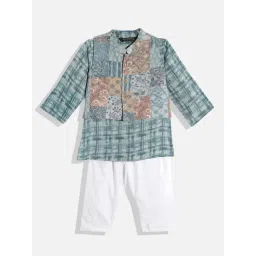 READIPRINT FASHIONS Kids Sage Green Printed Full Sleeves Kurta, Dhoti with Nehru Jacket-picture-39