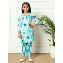 READIPRINT FASHIONS Kids Turquoise & White Floral Print Kurti with Pants-picture-31