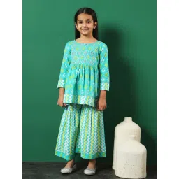 READIPRINT FASHIONS Kids Turquoise Embroidered Kurti with Gharara-picture-11