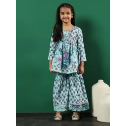 READIPRINT FASHIONS Kids Turquoise Floral Print Kurti with Gharara-picture-28