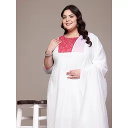 Readiprint Fashions Plus Size Bandhani Yoke Design Pure Cotton Kurta Set with Dupatta-picture-34