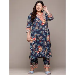 Readiprint Fashions Plus Size Floral Printed Pure Cotton Kurta with Palazzos-picture-17