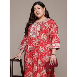 Readiprint Fashions Plus Size Floral Printed Thread Work Pure Cotton Kurta with Palazzos-picture-23