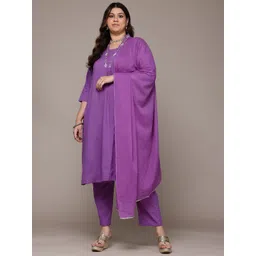 Readiprint Fashions Plus Size Floral Yoke Design Pleated Thread Work Pure Cotton Kurta Set-picture-30