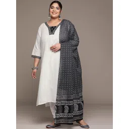 Readiprint Fashions Plus Size Paisley Pleated Sequinned Pure Cotton Kurta Set image 1