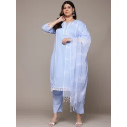 Readiprint Fashions Plus Size Panelled Pure Cotton Kurta With Trousers & Dupatta-picture-10
