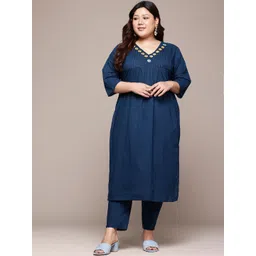 Readiprint Fashions Plus Size Yoke Design Pleated Pure Cotton Kurta with Palazzos-picture-14