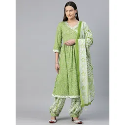 Readiprint Fashions Women Bandhani Printed Angrakha Gotta Patti Pure Cotton Kurta with Patiala & With Dupatta-picture-15