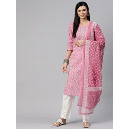 Readiprint Fashions Women Bandhani Printed Regular Cotton Kurta with Palazzos & Dupatta-picture-35