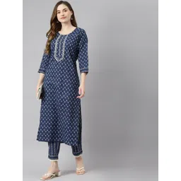 Readiprint Fashions Women Blue & White Ethnic Motifs Printed Pure Cotton Kurta Set-picture-34
