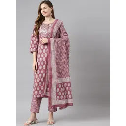 Readiprint Fashions Women Floral Embroidered Pure Cotton Kurta With Trousers & Dupatta-picture-28