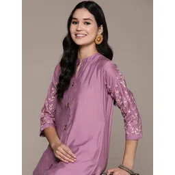 Readiprint Fashions Women Floral Embroidered Regular Thread Work Pure Silk Kurta with Palazzos-picture-26