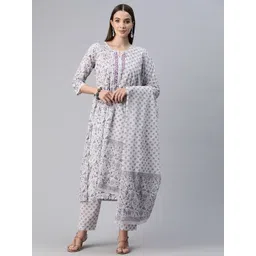 Readiprint Fashions Women Floral Printed Empire Thread Work Pure Cotton Kurta with Trousers & With Dupatta-picture-13