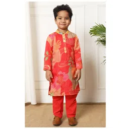 READIPRINT Full Sleeves Floral Printed Kurta & Pyjama - Red-picture-16