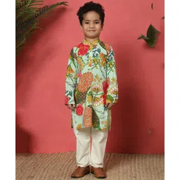 READIPRINT Full Sleeves Floral Printed Kurta With Pyjama Set - Green-picture-25