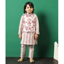 READIPRINT Full Sleeves Striped  Cotton Kurta  & Pyjama With Floral Printed Designed Jacket - Mauve Pink-picture-33