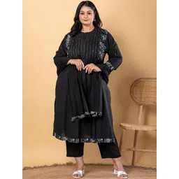 Readiprint Plus Size Floral Embroidered Cotton Straight Kurta With Trousers & Dupatta-picture-20