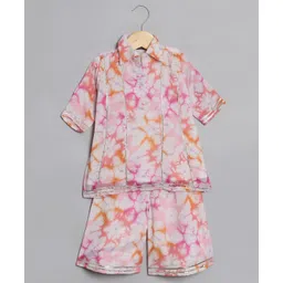 READIPRINT Three Fourth Sleeves Water Color Effect Floral Printed & Gota Lace Embellished Kurta With Coordinating Palazzo - Peach-picture-24