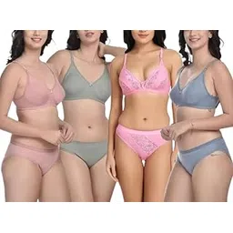 realside Women's Girls Cotton Non Padded and Non Wired Seamless Bra Panty Set (Pack of 3 Bra and 4 Panties)-Muticolor-picture-41