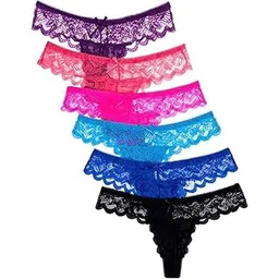 realside Women's Lace Thongs, Pack of 6, Assorted Colours: Black, Blue, Purple, Pink, Coral, Beige-picture-15