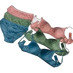 realside Women's Lingerie Set, Bra and Panties in Blue, Green, Pink, 6 Pieces Non Padded-picture-17