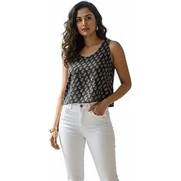 ream Women Casual Cotton Printed Sleeveless Short Top-picture-38