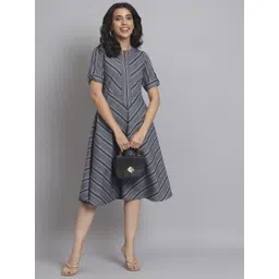 REBERRY Women Striped A-Line Midi Dress-picture-21