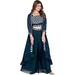rebika trendz Elegant Embroidered Shrug, Palazzo & Crop Top Set for Women-picture-33