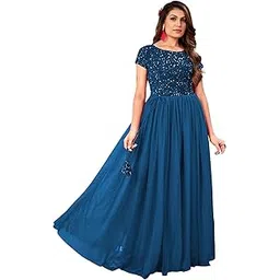 rebika trendz Elegant Women's Gown with Sequins Work | Velvet Bodice & Net Flare | Short Sleeve, Boat Neck | Perfect for Parties & Special Occasions-picture-15