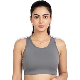 reced Sports Bra for Women,Fabric Lycra Non Padded Bra Gym Crop,Bras wome Sport Bra Full Coverage,Soft,Comfortable, Innerwear Sleeveless,Gym,Racerback,(Grey)-picture-21