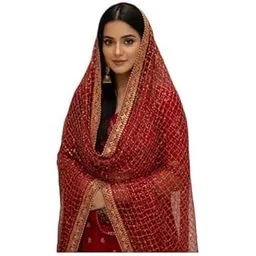 Red Bridal Dupatta with Gold Embroidery, 2.5 Meters, Wedding Special karwa chauth special dupatta-picture-44