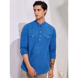 Red Flame Band Collar Pure Cotton Straight Kurta-picture-38