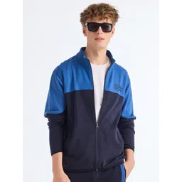 Red Flame Colourblocked Mock Collar Front-Open Sweatshirt-picture-37